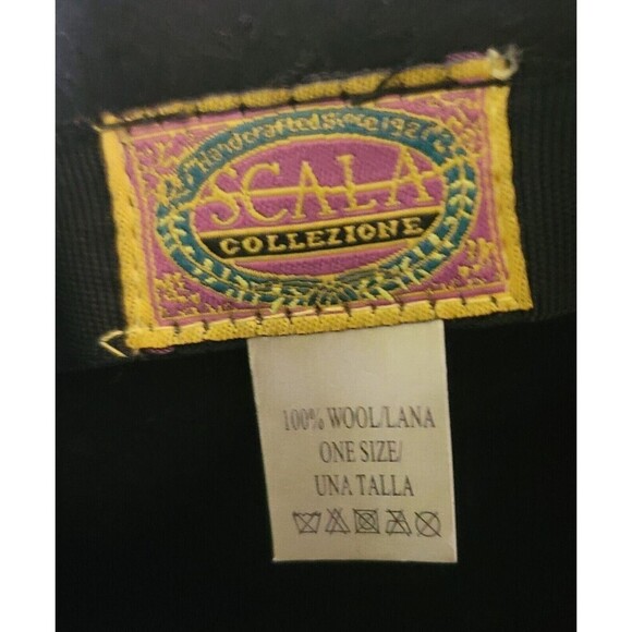 Womens Retro Bucket Black Hat with Flowers Scala Collezione 100% Wool - Picture 5 of 5